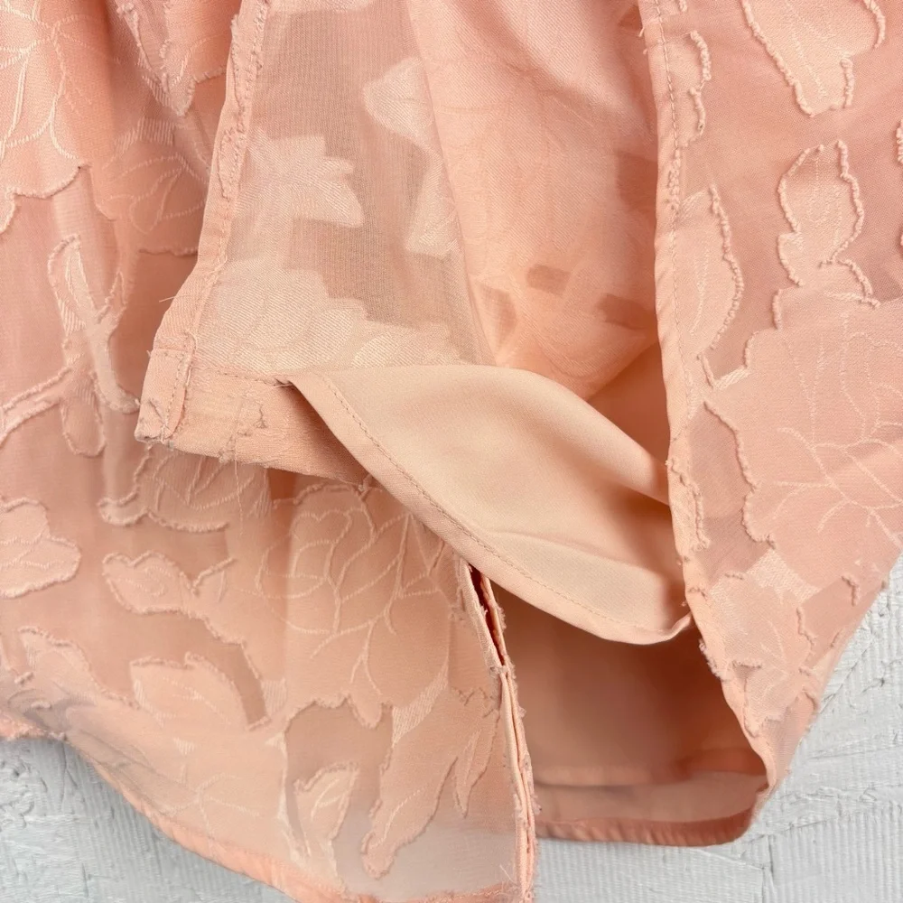 Elle Floral Dusty Rose Peach Sleeveless Blouse Floral Jacquard Weave Lace Small - Picture 11 of 12
